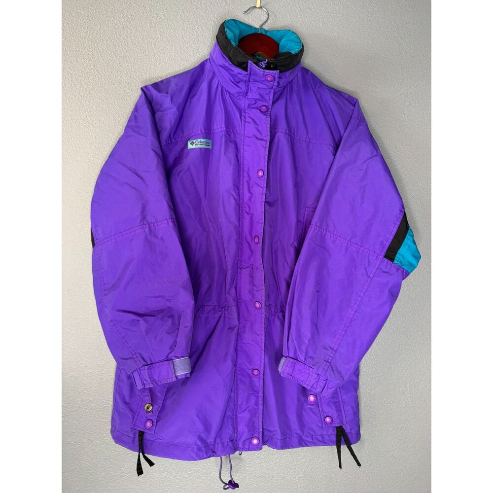 Vintage 90s Columbia Long's Peak Jacket Women's M Purple Teal Nylon Shell Coat